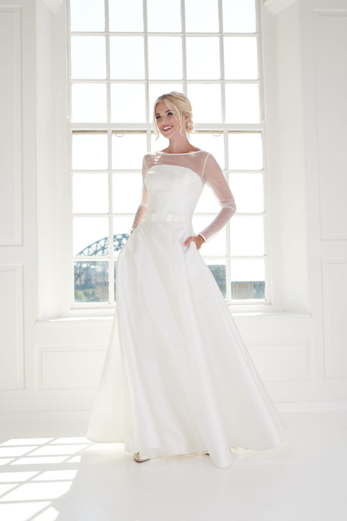 satin A-line wedding dress