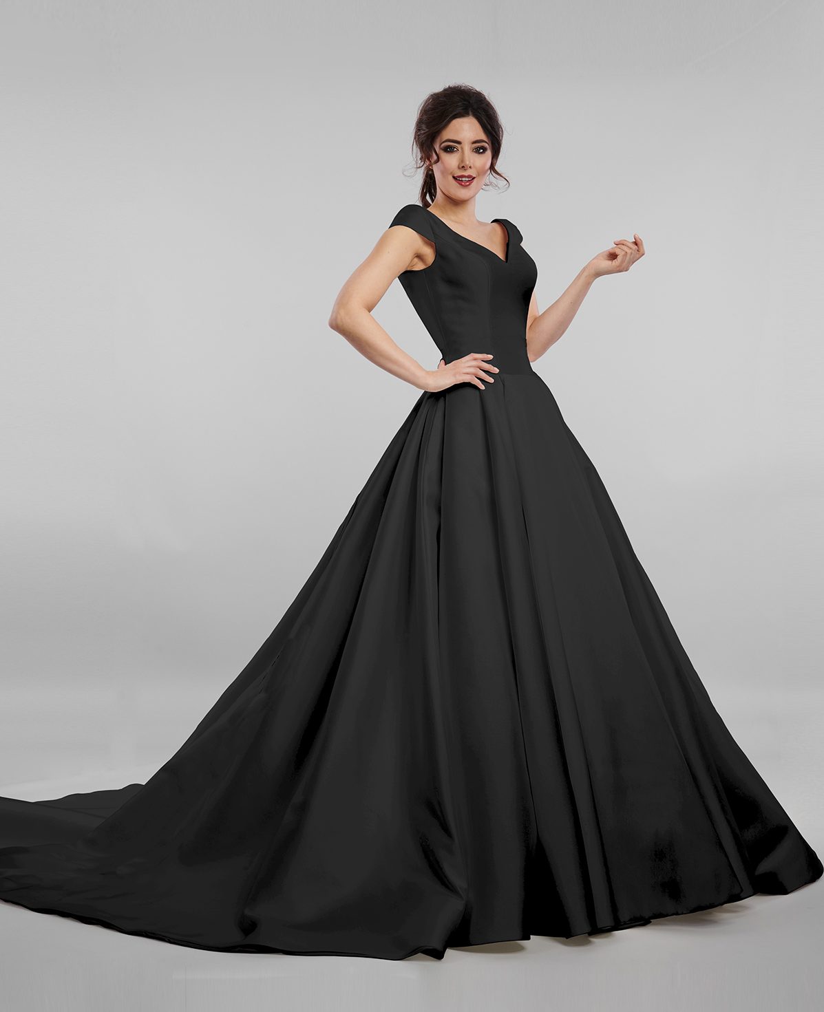 Blanche Web Size Pic Luciana wedding dress back view with sweetheart open back and full pleated satin train